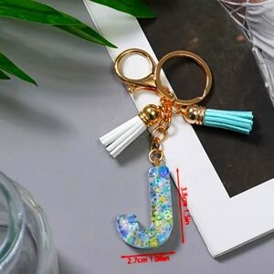 NEW! Resin Letter "J" Initial Keychain Purse Charm w/ Double Tassels ~ 🎒 Bag